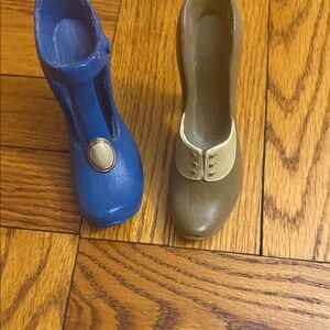 Pair of Blue and Olive ceramic wall decoration Shoes